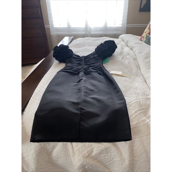 Tadaski Black Crepe Puff Sleeves Formal Knee Length Dress Size 10 NWT Excellent - Picture 3 of 12